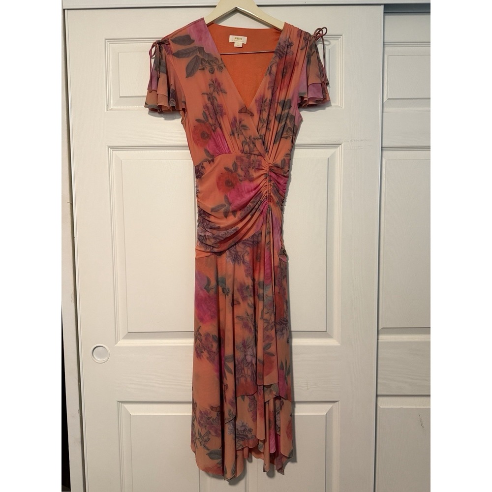 Maeve Anthropologie Simone Sheer Floral Asymmetrical Dress Butterfly Fairy